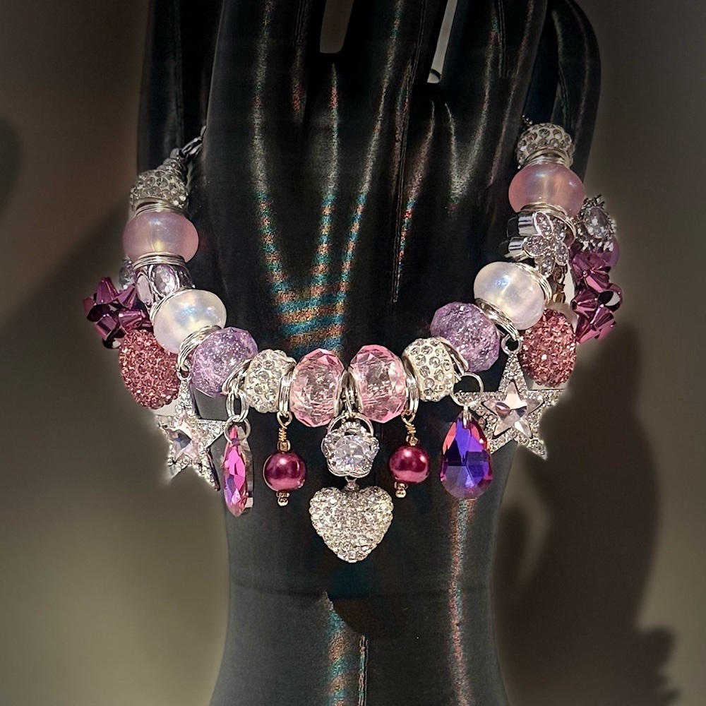 Elegant Pink and Purple Charm Bracelet